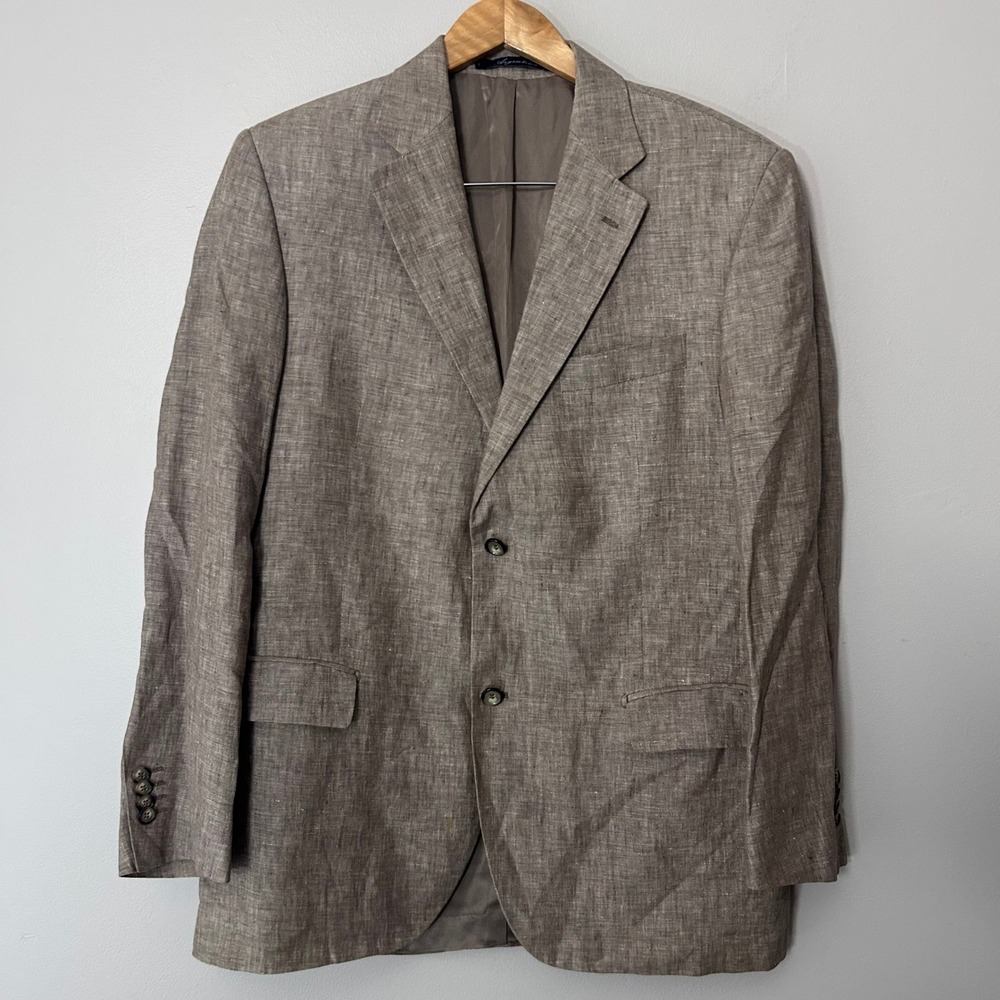 Giesso Sport Coat Mens 42R US Brown 100% Linen Blazer Two Button Italian Style